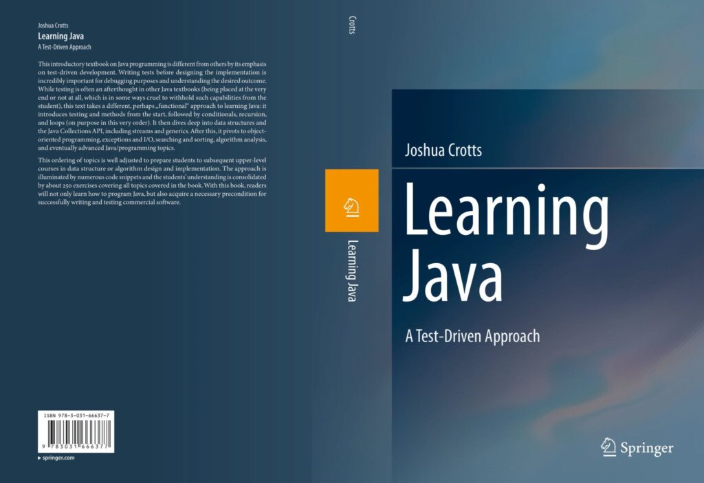 The cover of Joshua Crotts' book entitled Learning Java: A Test-Driven Approach